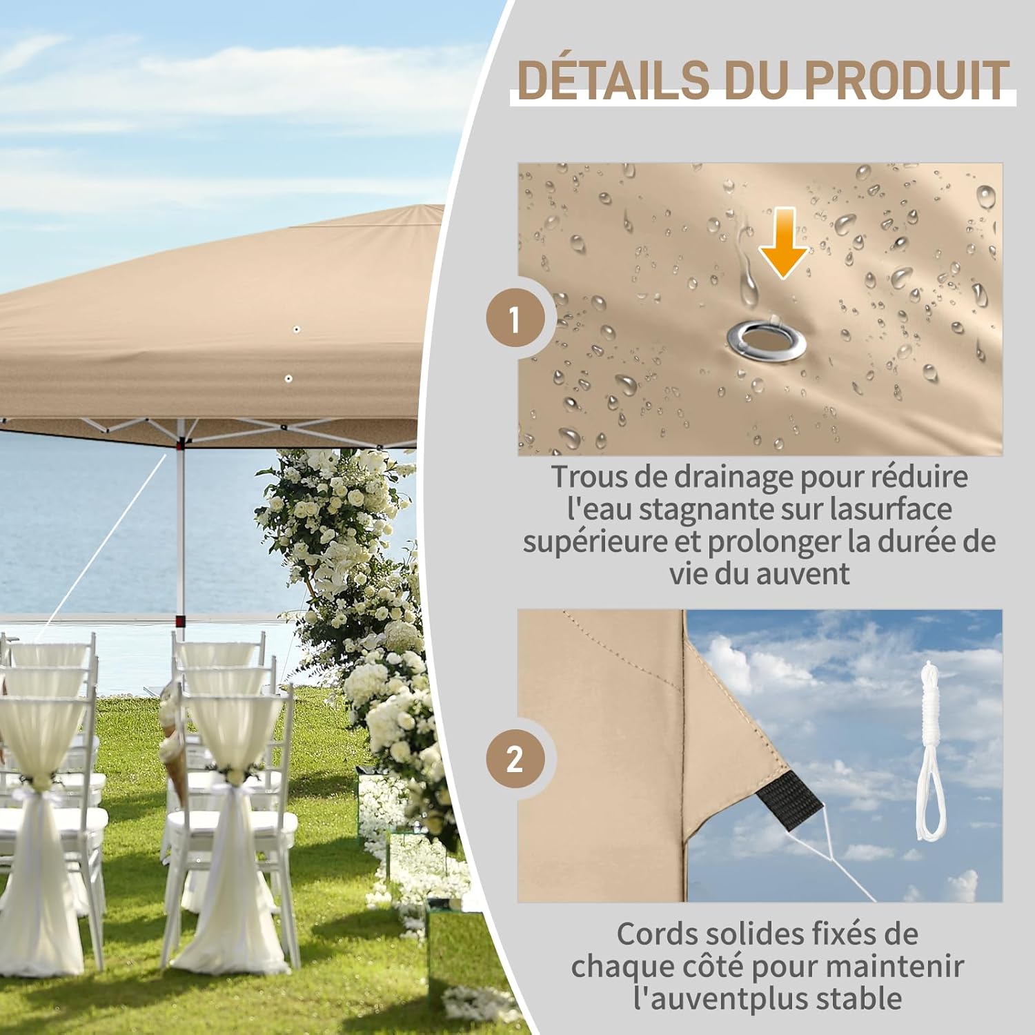 LEADZM - tonnelle pliable 3x6m - imperméable, anti-UV, hauteur réglable, moustiquaires