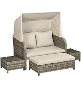 Outsunny Ensemble Salon de Jardin 4 pièces canapé 2 Places + 1 Repose-Pieds + 2 Table Basse avec ...
