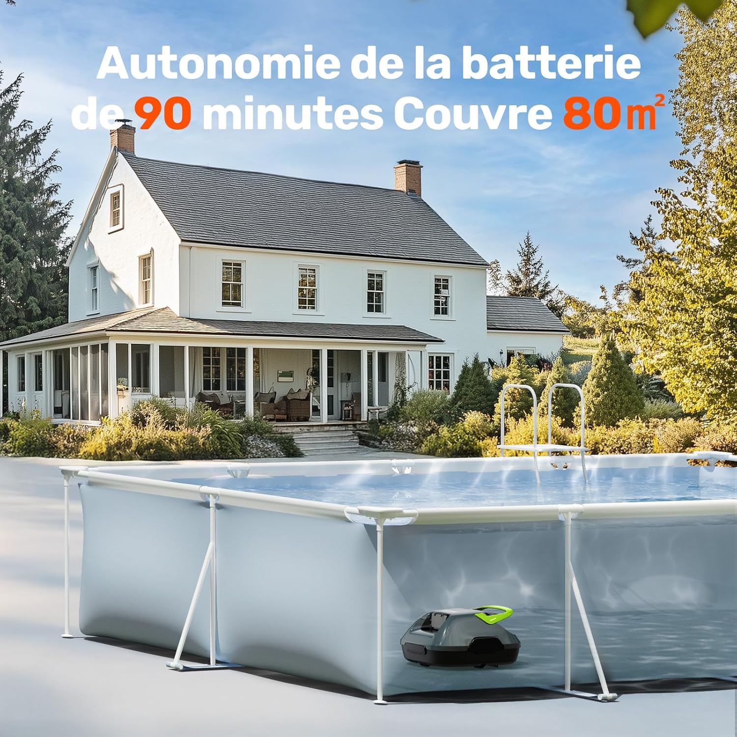 Gosvor - Robot piscine sans fil 85m² - 6600 LPH, 90min autonomie, filtre lavable