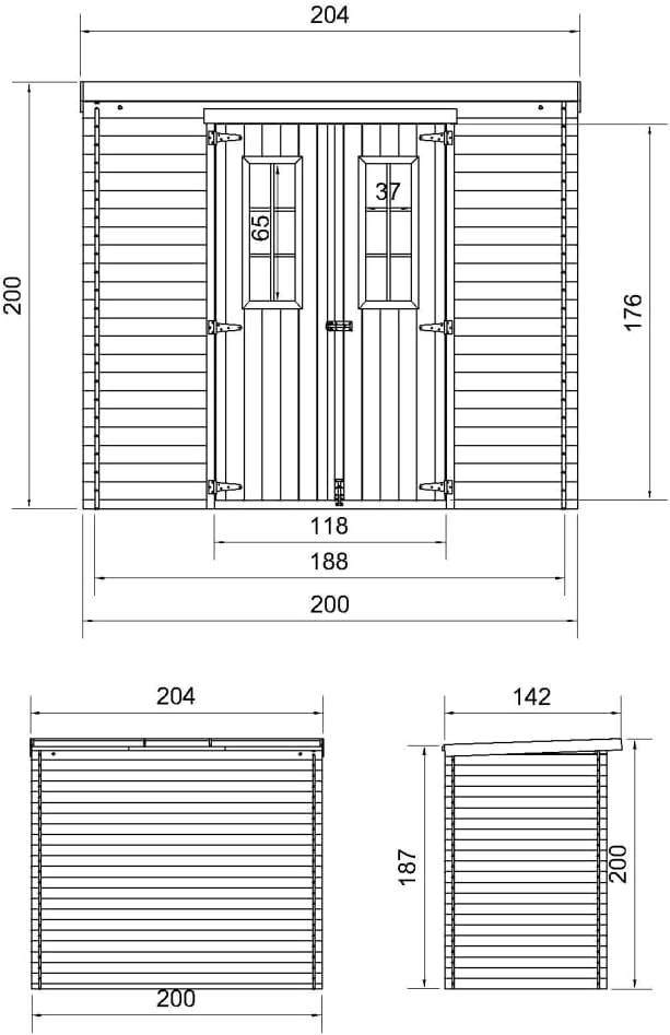 Timbela - abri de jardin bois - 204x142x200cm - rangement outils, vélos M311C