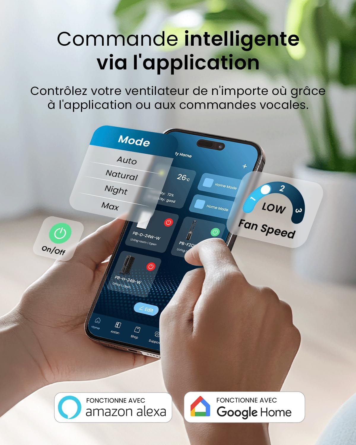 Pro Breeze - Ventilateur colonne sans pales - 101 cm - WiFi, ultra silencieux, LED, télécommande, 6 vitesses, 5 modes, o