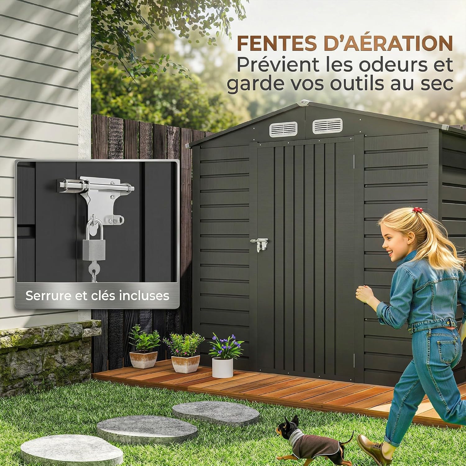 Abri de Jardin en métal 2,27 m², Structure en Acier galvanisé 