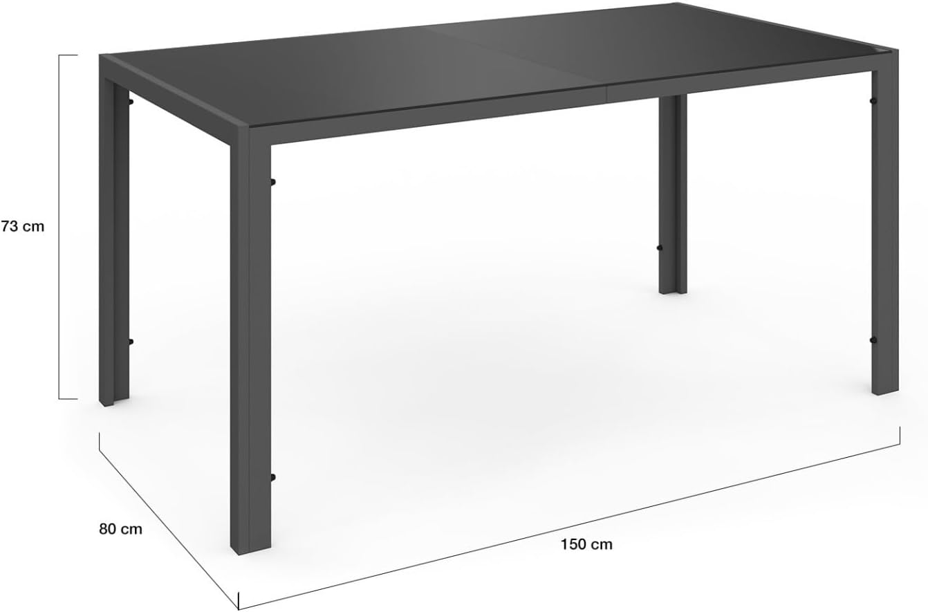 IDMarket - Salon Madrid - Table 150 cm, 6 chaises mix gris/noir/bleu