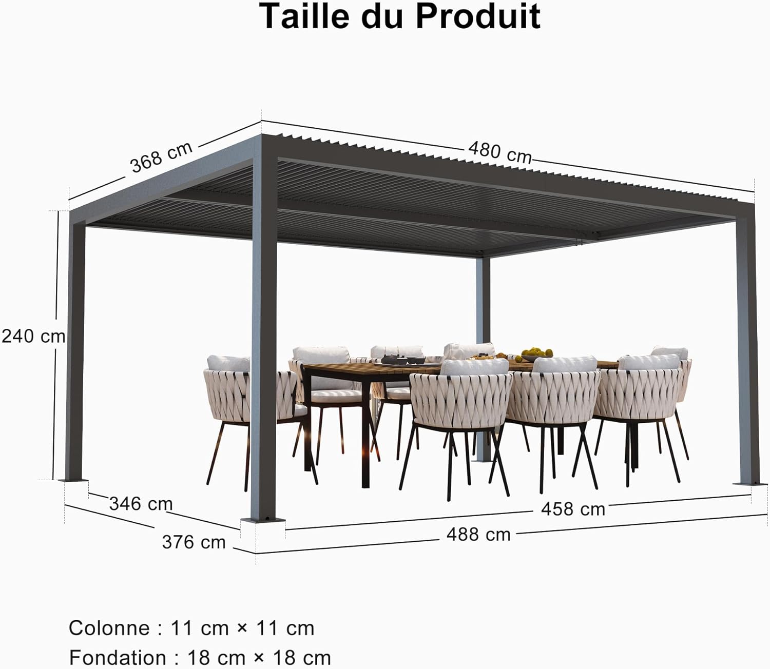 PURPLE LEAF - Pergola bioclimatique série aluminium - 4,8x3,68m - lames orientables, surface 17,66m²