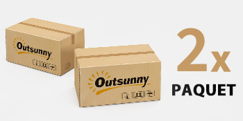 Deux boîtes en carton marron étiquetées « Outsunny » avec le texte « 2x PAQUET » superposé indiquant une paire
