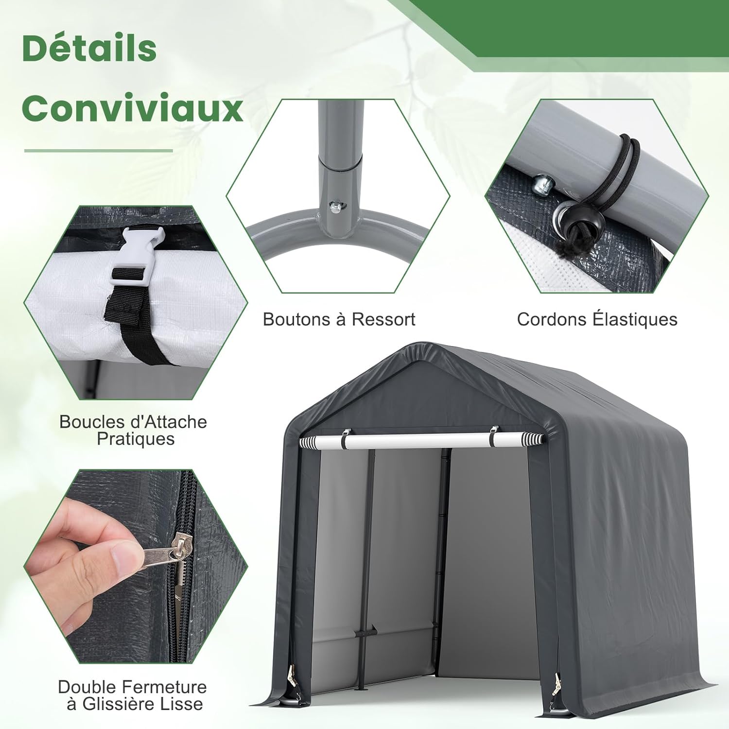 COSTWAY Abri de Vélos Extérieur de 240 x 195 x 214 cm, Abri de Garage Portable pour Motos Housse Imperméable avec Porte à Fermeture Éclair Enroulable, Tente de Rangement pour Jardin Cour