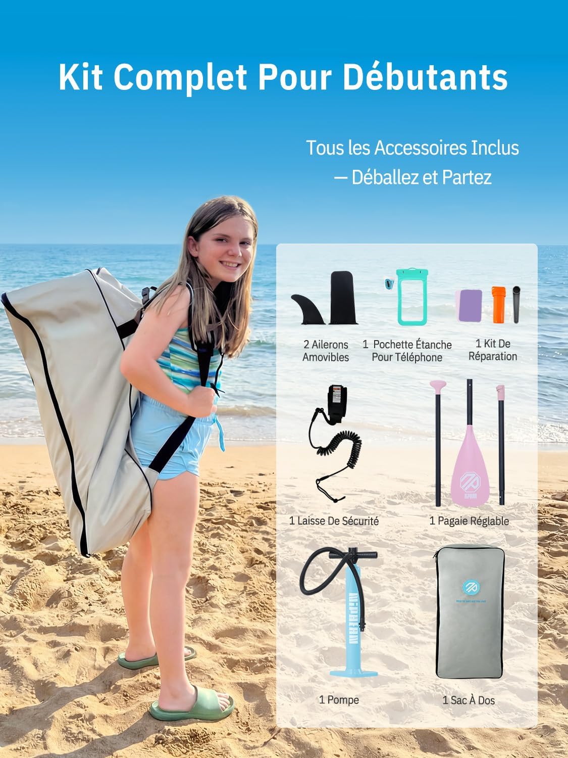 Niphean Paddle Gonflable Adulte avec Tous Les Accessoires, 320cm Planches de Stand Up Paddle Gonflables pour Tous Les Niveaux, Sup avec Capacité 200 kg pour 2 Personnes, Paddle Gonflable avec Siège