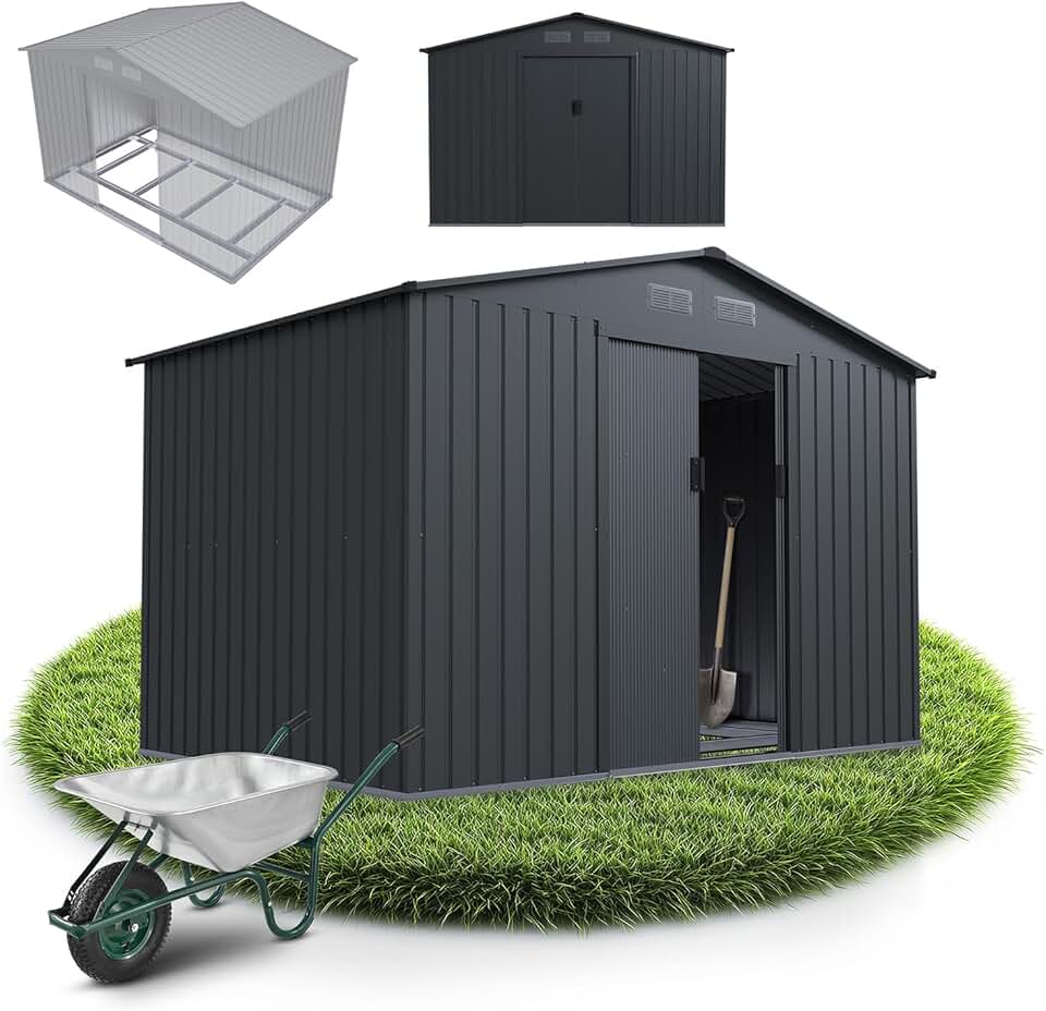 Abri métallique XL - spacieux, porte coulissante, cadre fondation
