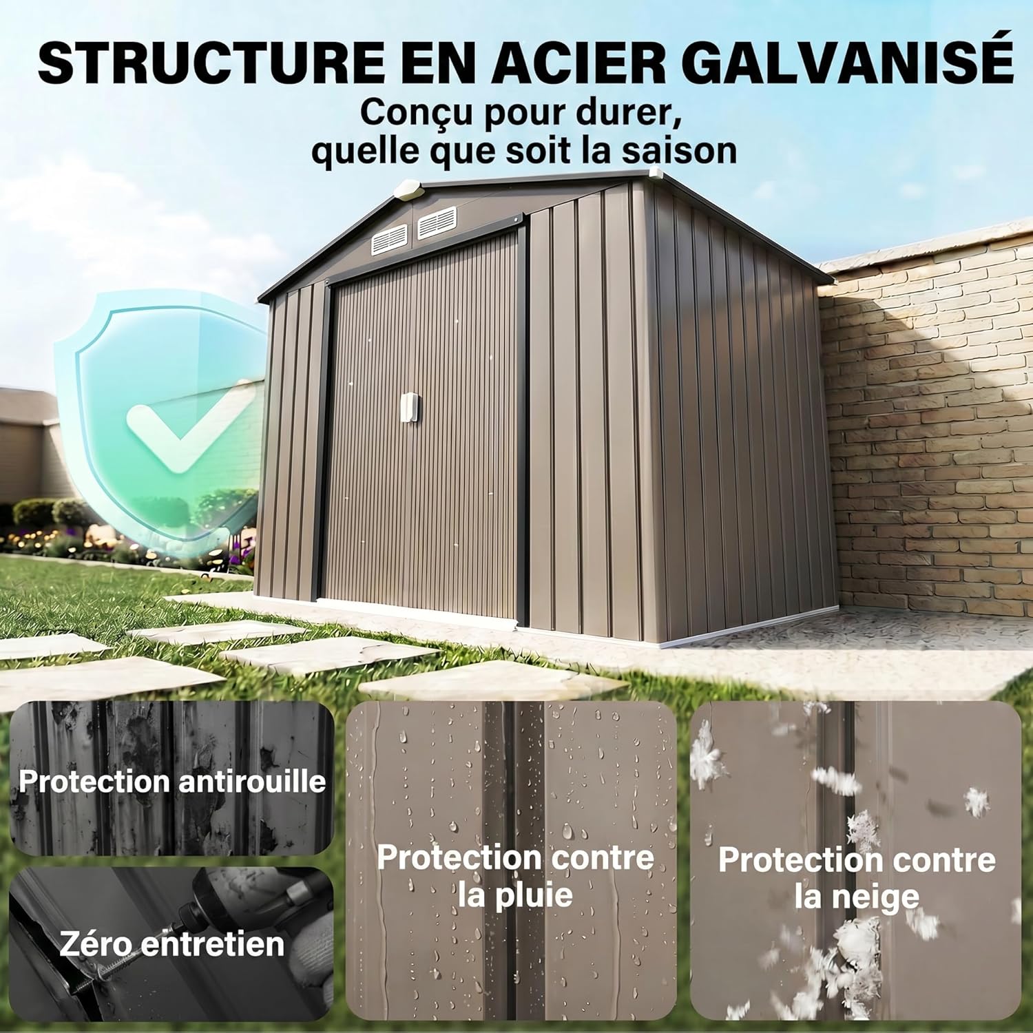 Abri de jardin métal 2,77 m²,porte coulissante, 