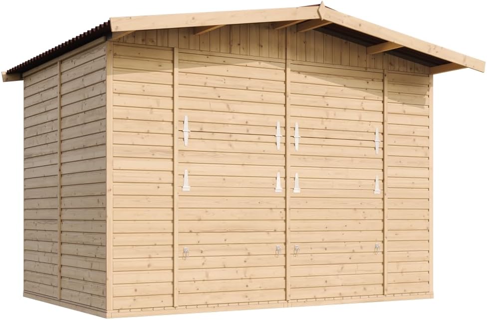 TIMBELA M150 Maison de Jardin en Bois – Étal de Marché avec Comptoir, L336xP263xH232 cm / 6 m², Facile à Monter et à Démonter, Bar Jardin, Abri Multifonctionnel