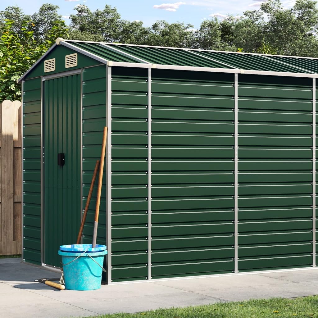 vidaXL - Abri de jardin galvanisé - 191x555x198 cm - acier, vert