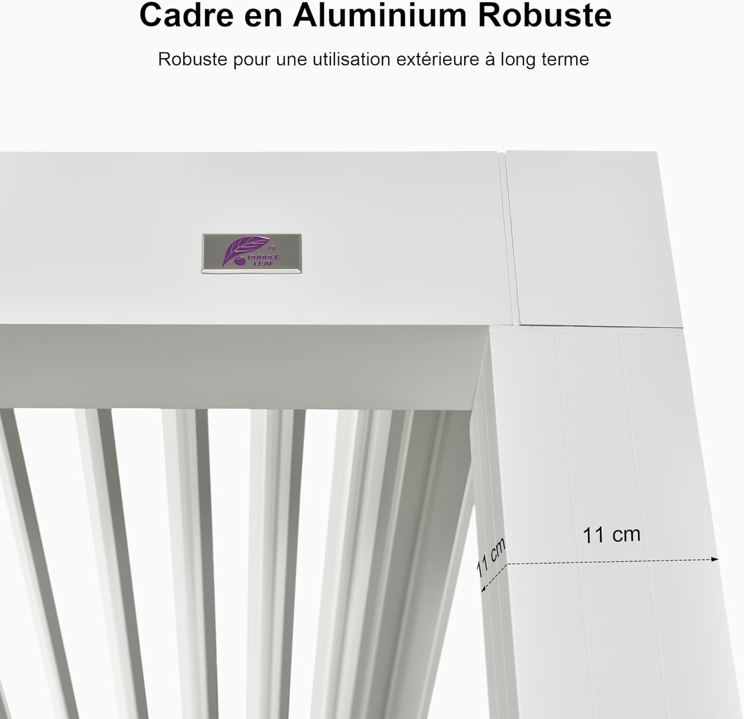 PURPLE LEAF - Pergola bioclimatique 4,84x3,68m alu, LED, gouttières