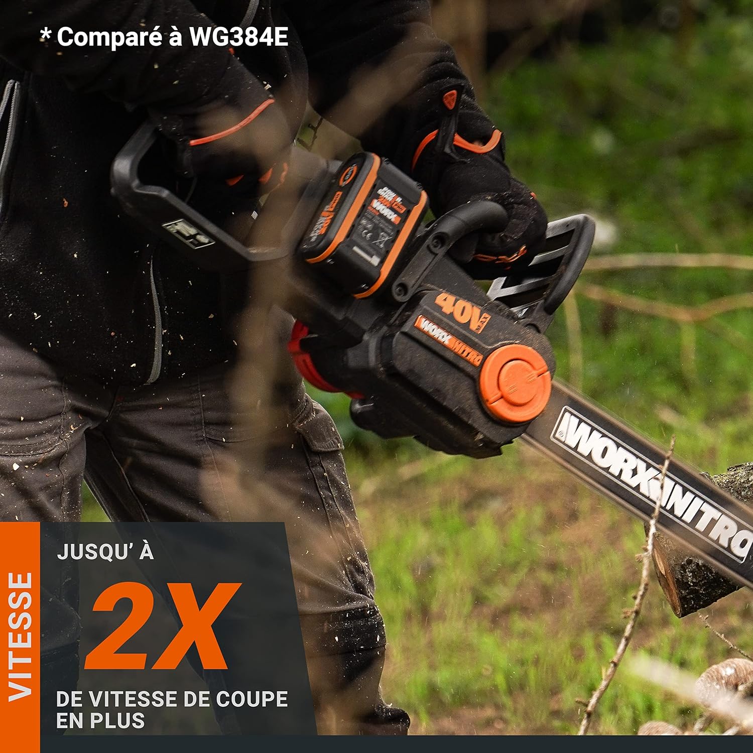 WORX - tronçonneuse Brushless 40 cm - 40V, 18 m/s, autolubrification, tension auto chaîne - WG385E.9