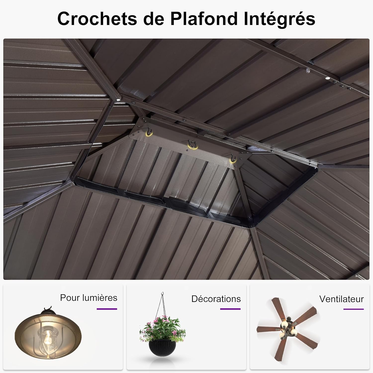 PURPLE LEAF - Pergola Jardin Double Toit 6x3,65m, alu, moustiquaire
