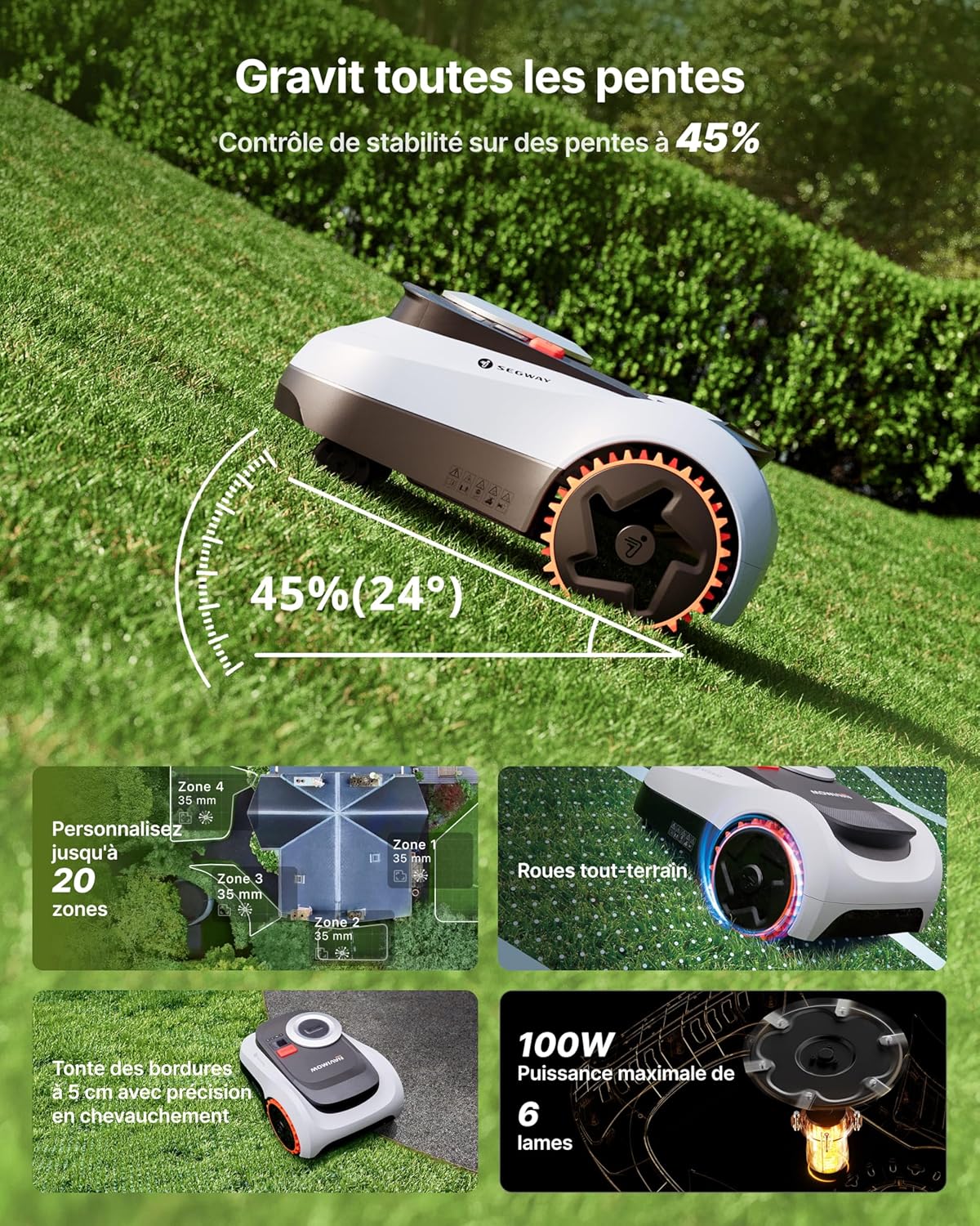Segway - Navimow i208 - robot tondeuse, LiDAR, 45% pente, 4G, i208