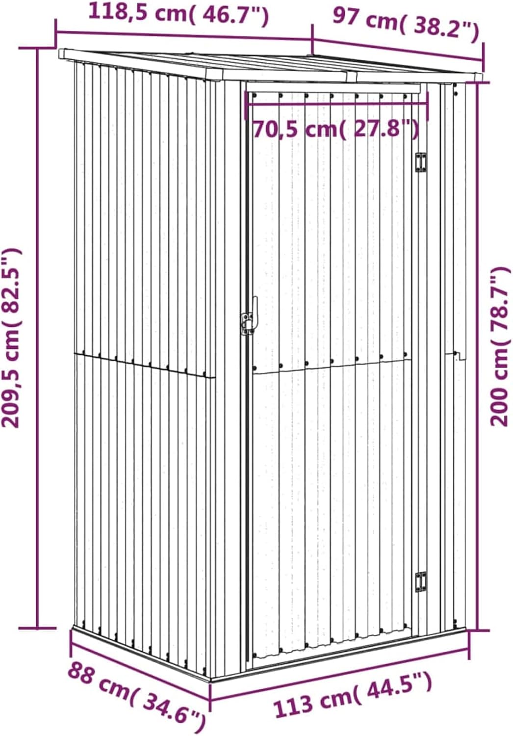 Homgoday - abri de jardin acier galvanisé - 118,5x97x209,5 cm - gris