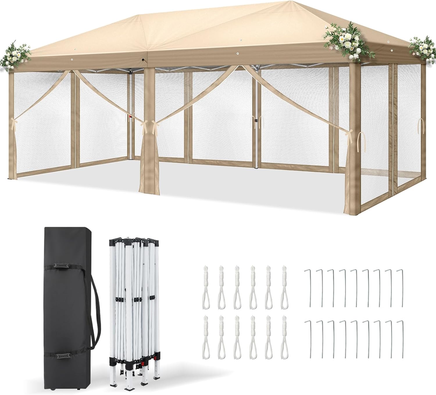 LEADZM - Tonnelle pliante série référence - 3x6m - imperméable, UV 50+, hauteur ajustable, 6 moustiquaires