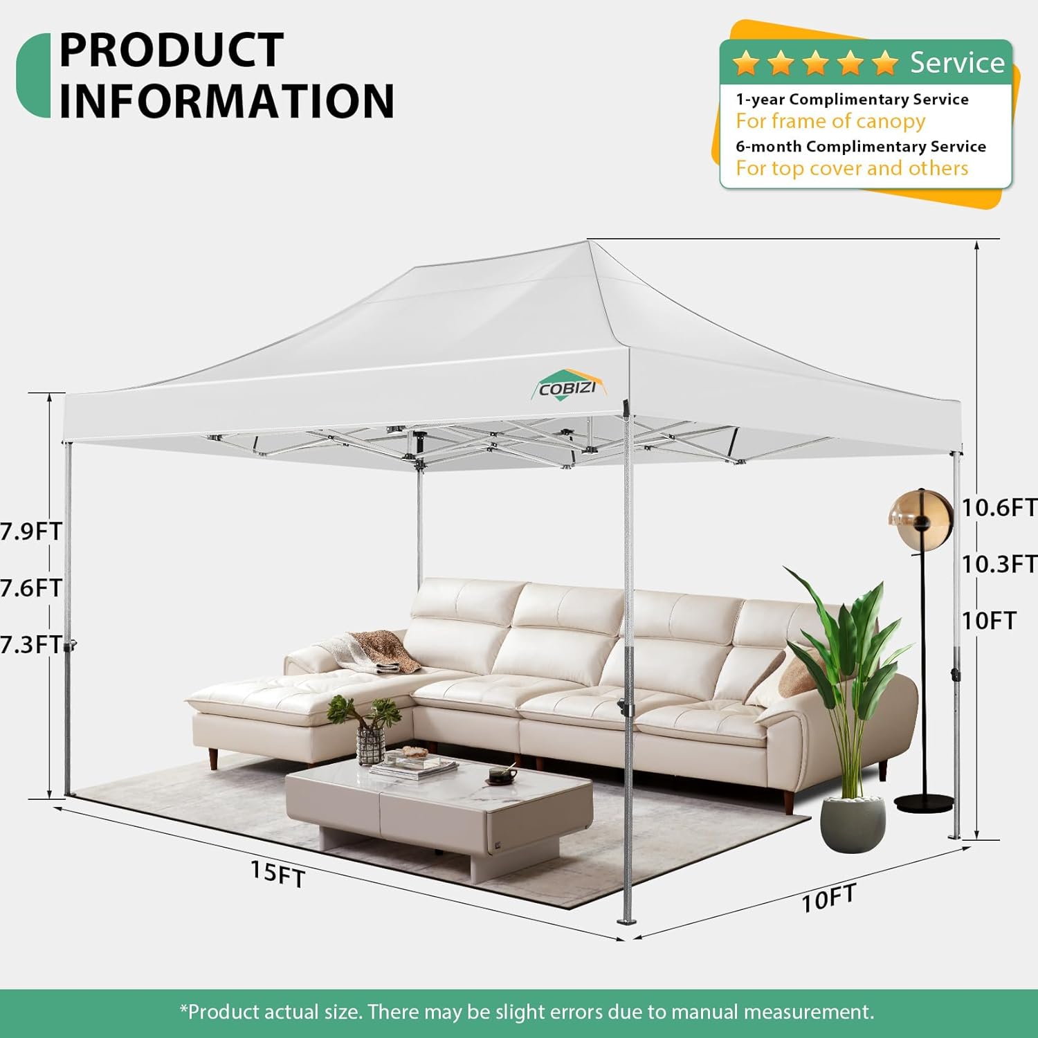 COBIZI - Tonnelle Pliante 3x4.5m - étanche, UV50+, cadre épais