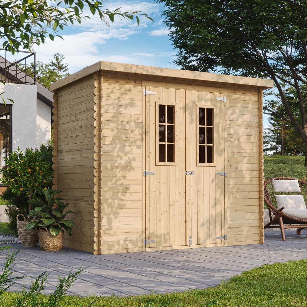Abri de Jardin en Bois avec Sol TRAITÉ - Stockage extérieur l239xL142xH200cm/2.63 m2 - Petit abri à Outils, Local à vélos - TIMBELA M310C+M310G