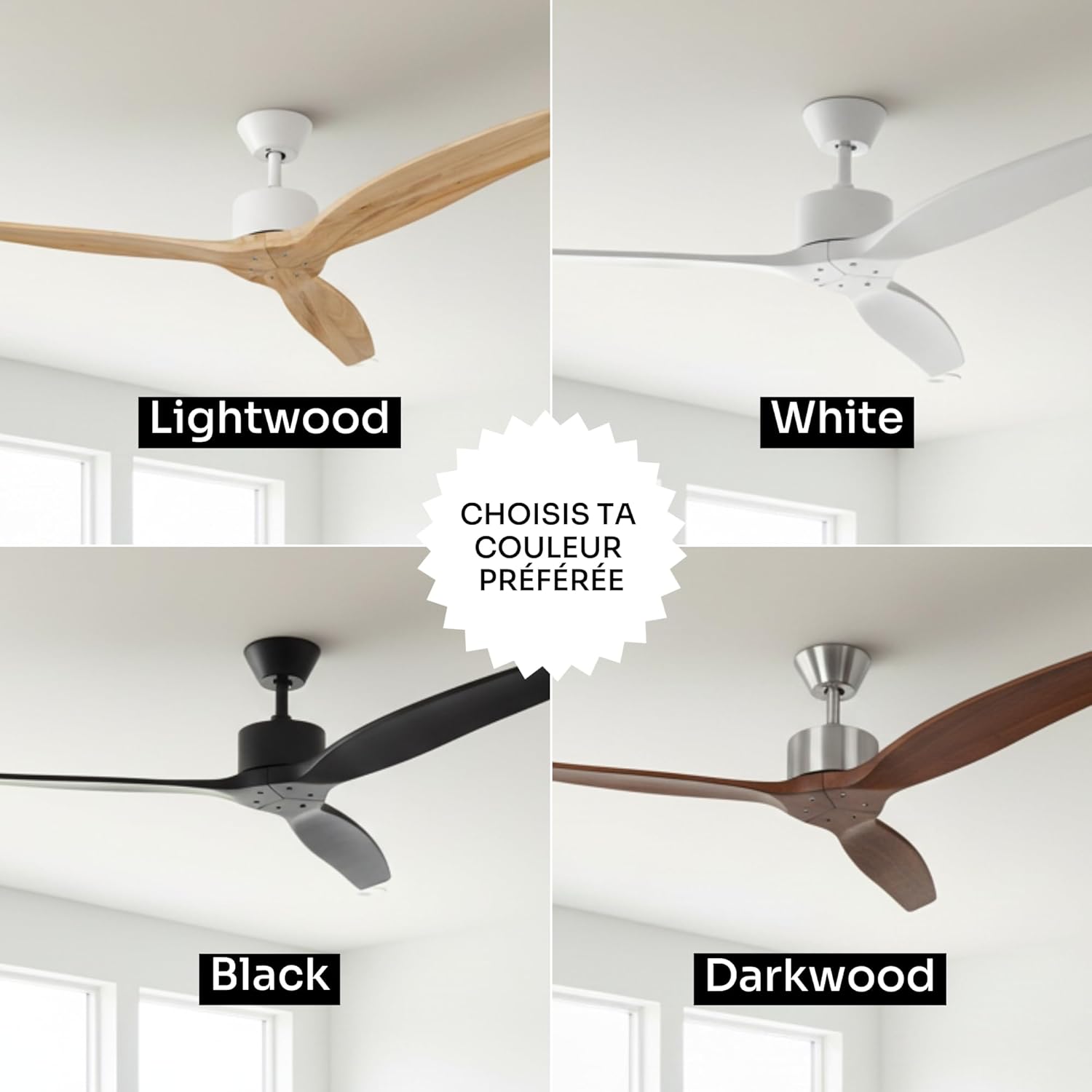 Mellerware - Ventilateur de plafond avec télécommande Brizy! 45W | Puissant | Ultra silencieux | 3 lames | Diamètre 132cm | 6 vitesses | Refroidissement + LED intégrée | Bois foncé