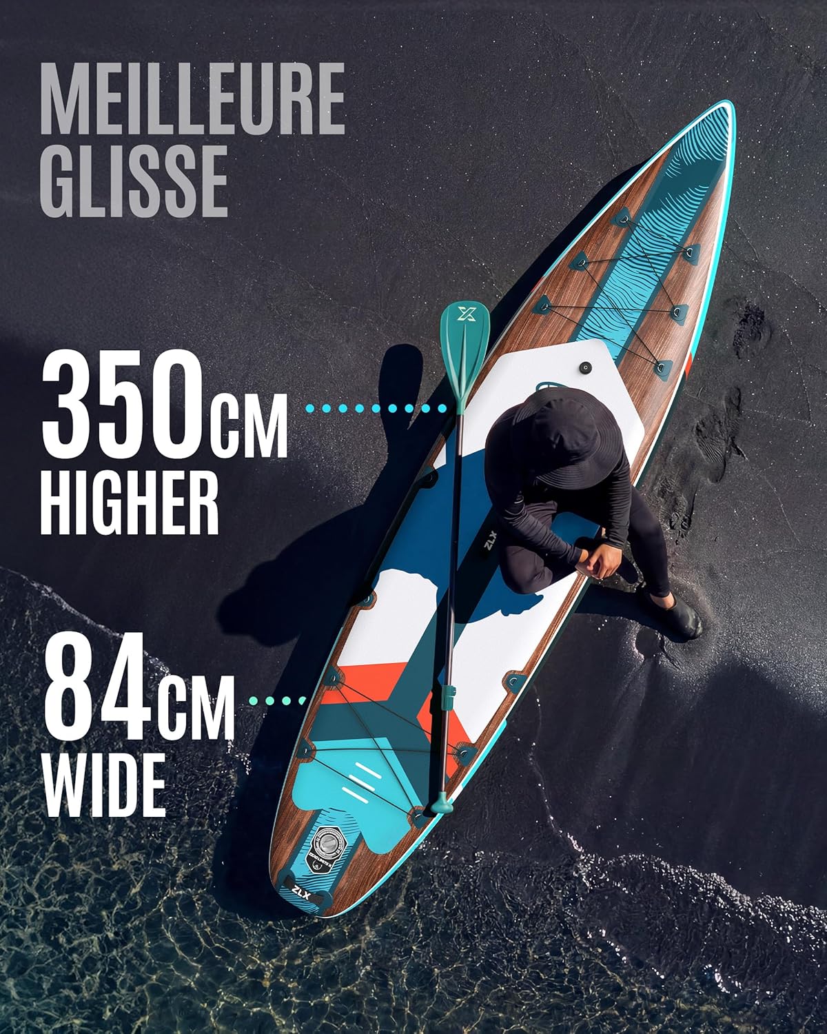 ZLX Planche de Paddle Gonflable Touring 350cm avec Siège Kayak | Sup Rapide et Stable Longue Distance, Charge 180kg, Stand Up Paddle Board Exploration