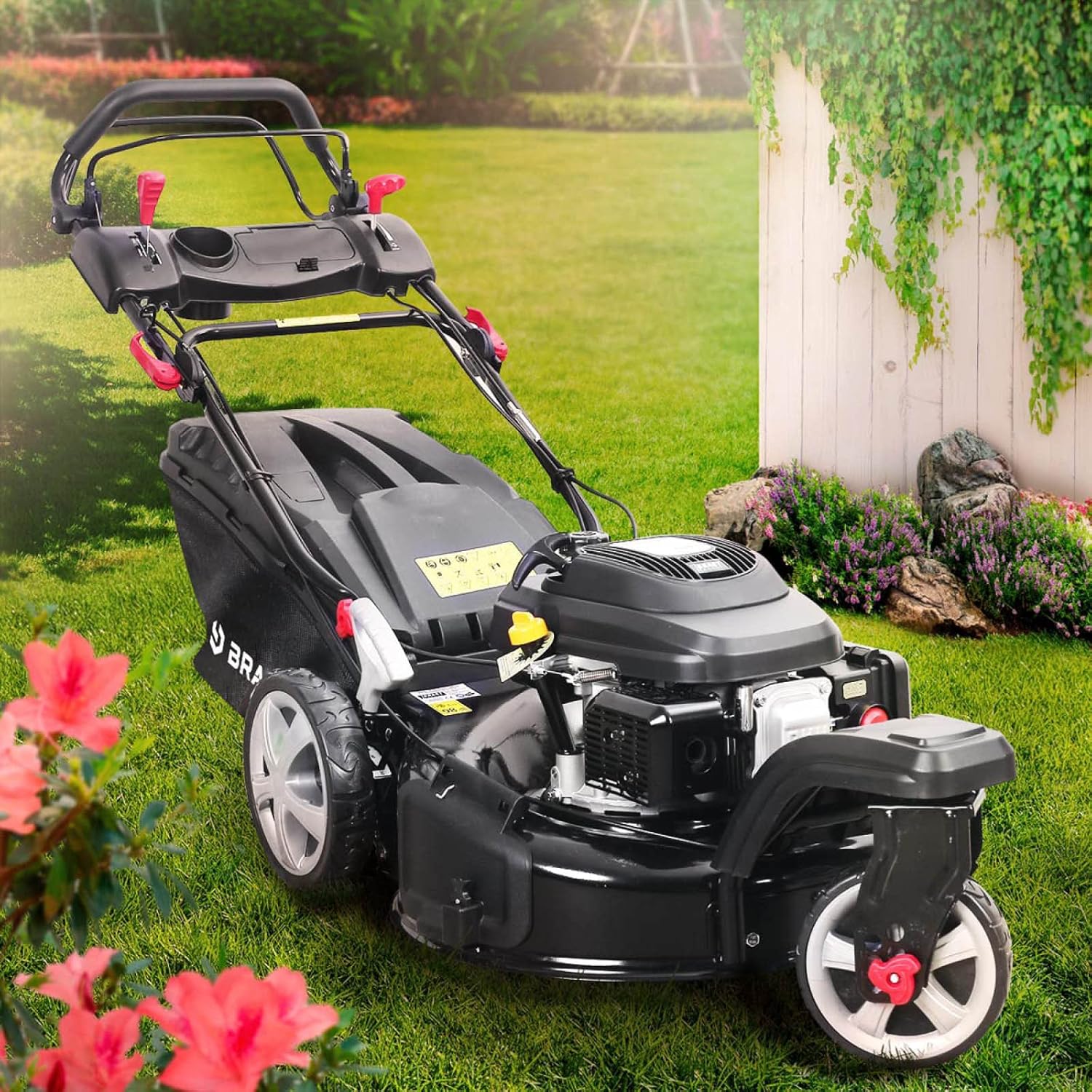 BRAST tondeuse thermique 3 roues TRIKE SPEED 224cc 53cm autotractée vitesse d'entraînement triple réglable mulching 4en1 capot en tôle en acier 60l - tondeuse tractée moteur 4 temps reglable