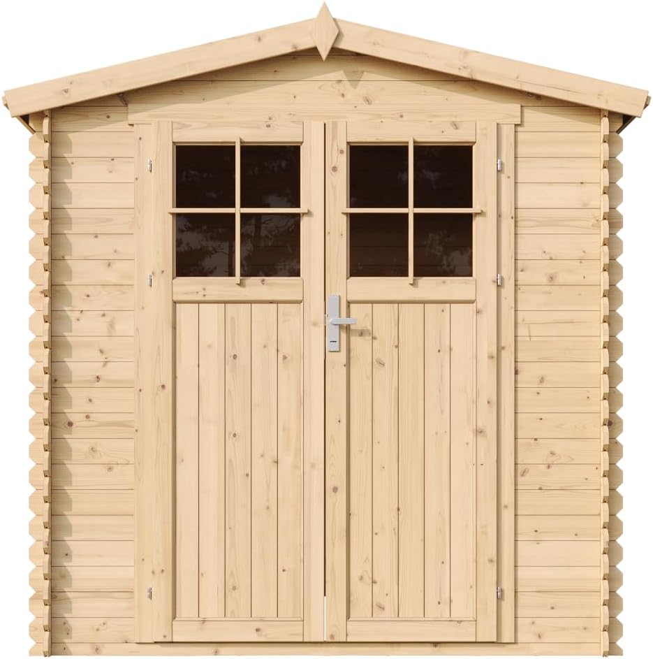 Abri de Jardin en Bois - Porte verrouillable de Haute qualité- Stockage extérieur I216xL206xH218 cm/ 3.53 m2 Petit abri à Outils, Local à vélos - Toit imperméable, fenêtres TIMBELA M343F