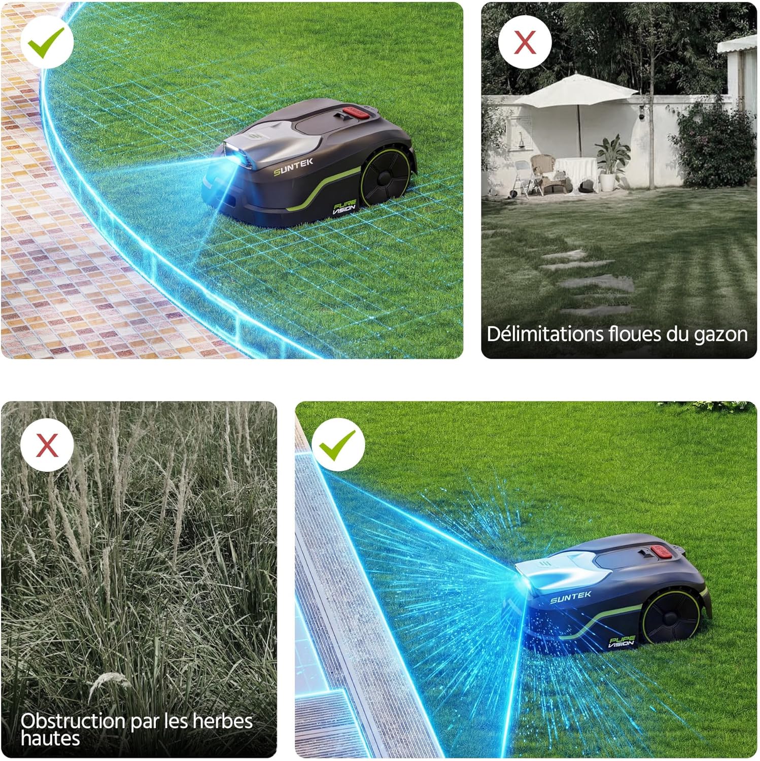 Suntek - robot tondeuse IA Vision - 500m² - pente 35°, IPX5, app, garage