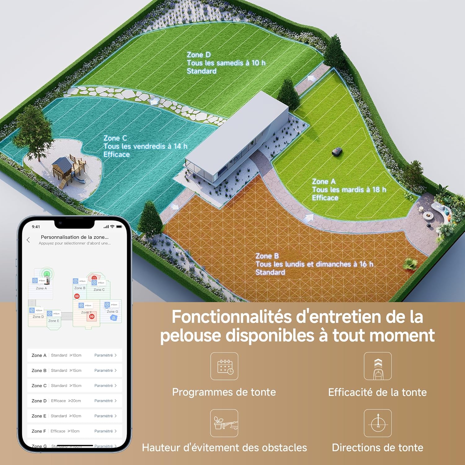 Robot tondeuse - MOVA 600 Kit - 800 m² - LiDAR 3D, 81 lames, contrôle app MOVA600