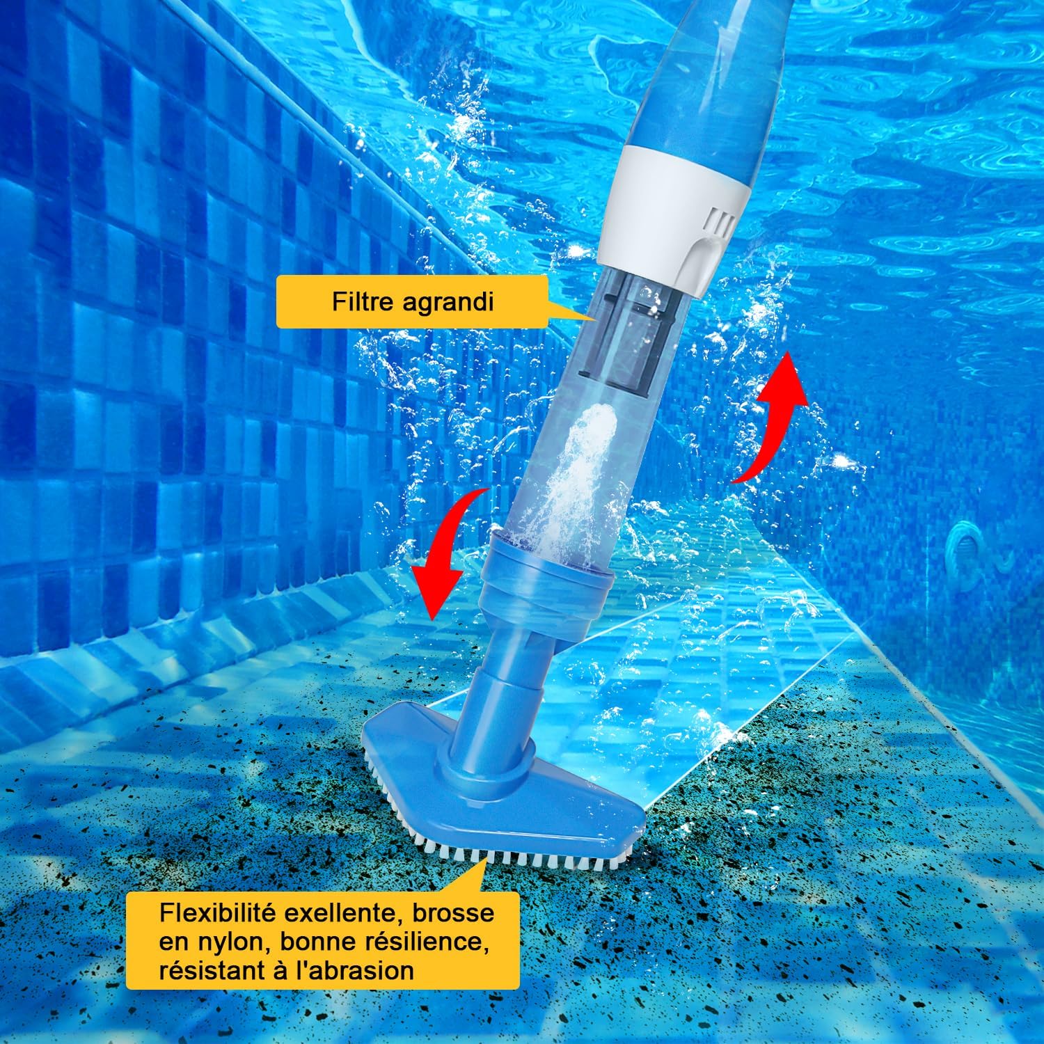 Aspirateur de piscine - sans fil, 90min autonomie, rechargeable, bleu