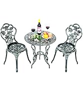 COSTWAY Salon de Jardin 3Pcs en Fonte Aluminium, Ensemble 2 Chaises et 1 Table Ronde Style Antiqu...