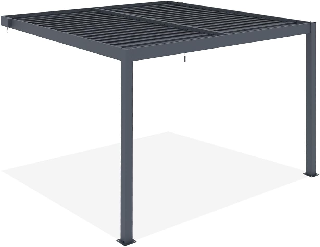 CAZEBOO - Piana - 3x3m pergola adossée aluminium, lames acier, vent/soleil/pluie