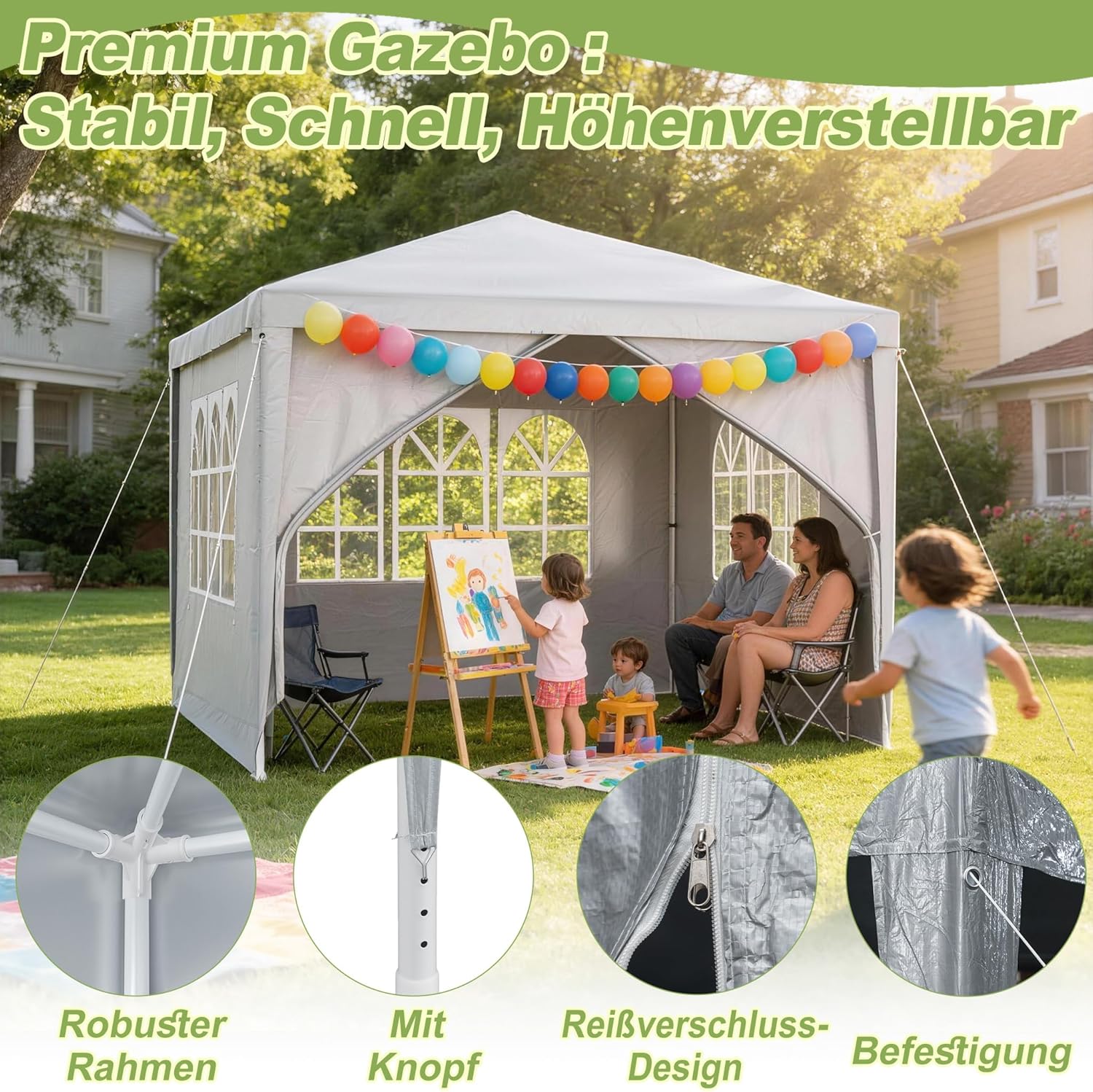LZQ - Tonnelle série montage emboîtement - 3x3m - imperméable, fenêtres, toit, 4 parois latérales