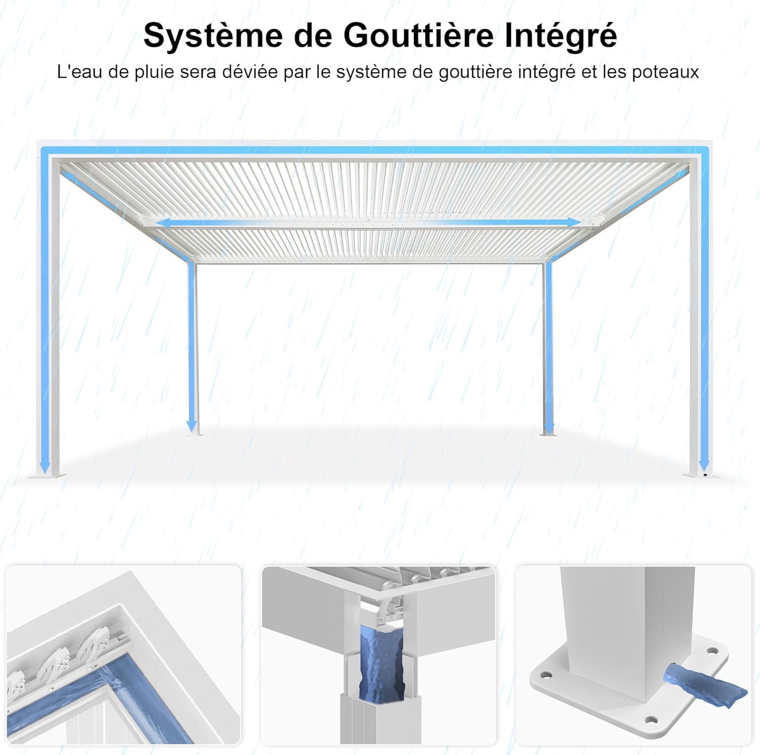 PURPLE LEAF - Pergola bioclimatique 4,84x3,68m alu, LED, gouttières