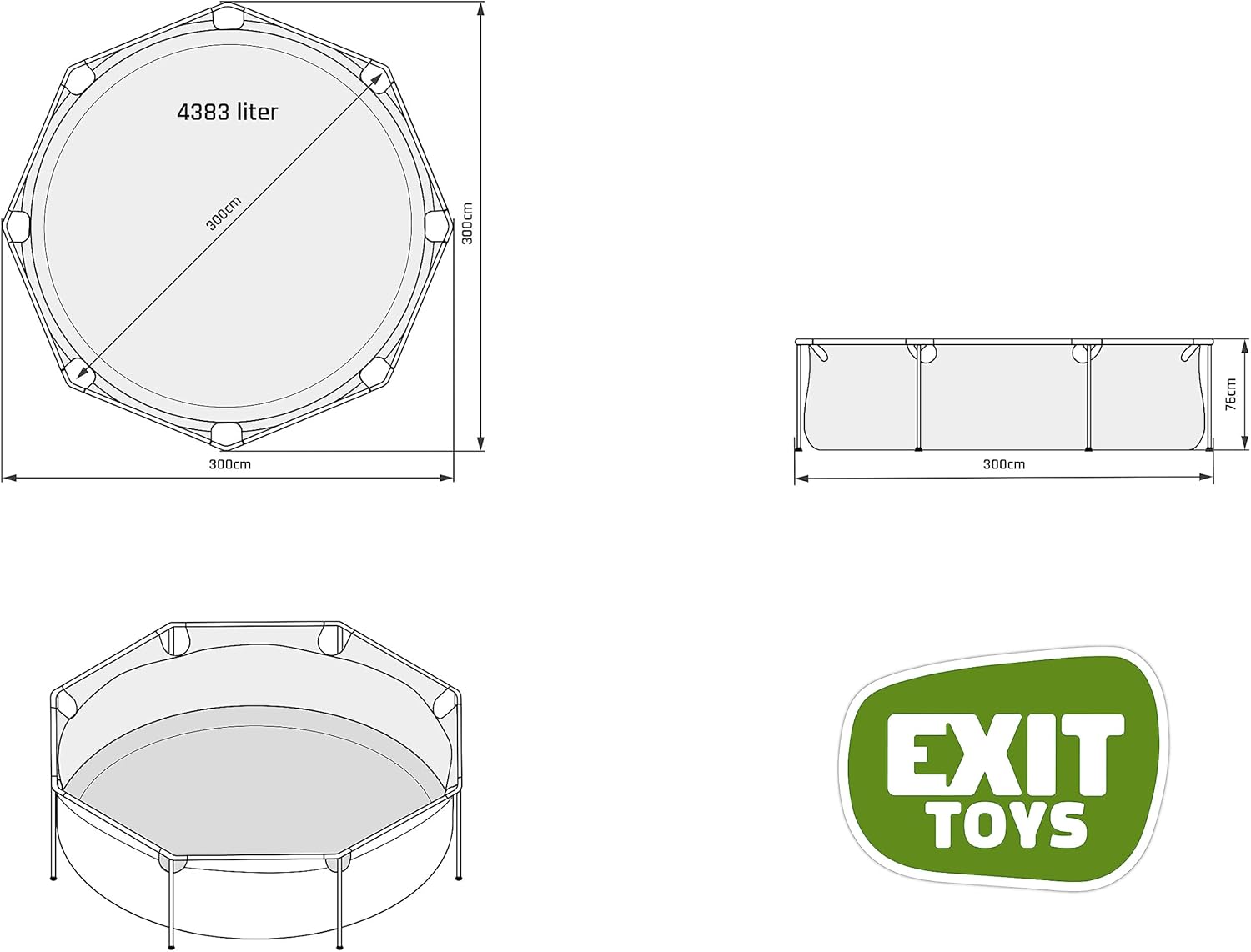 EXIT TOYS Piscine Tubulaire Wood - ø300x76cm - Piscine Hors Sol Ronde avec Pompe Filtrante à Cartouche - Entrée Basse - Idéal pour Les Jeunes Enfants - Cadre Stable - Design Unique - Marron