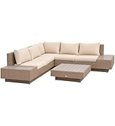 Outsunny Ensemble Salon de Jardin d'angle 5 Places, mobilier de Jardin avec Table Basse, Coussins...