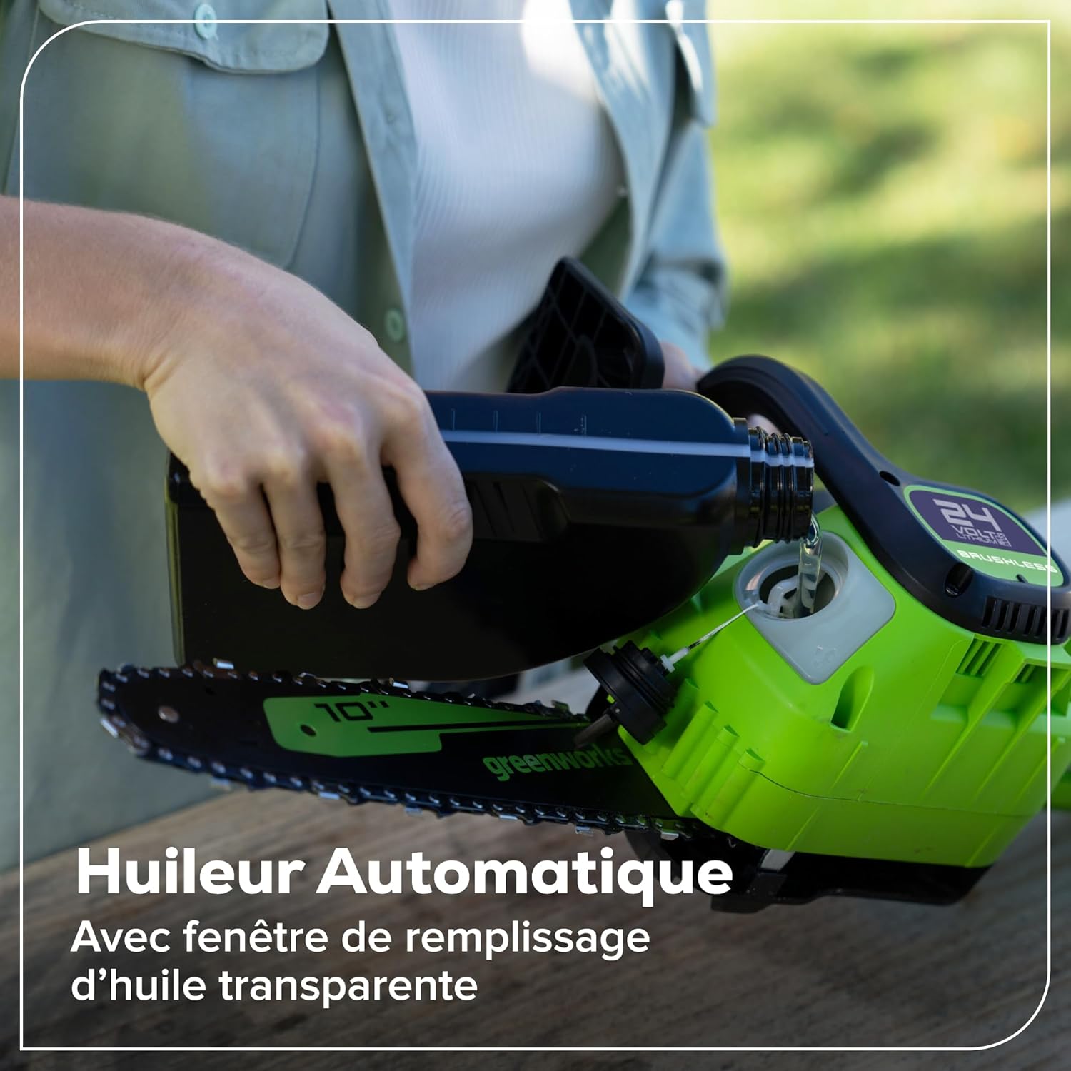 Greenworks - Scie à chaîne Brushless 25cm - 24V, batterie 2Ah, graissage auto