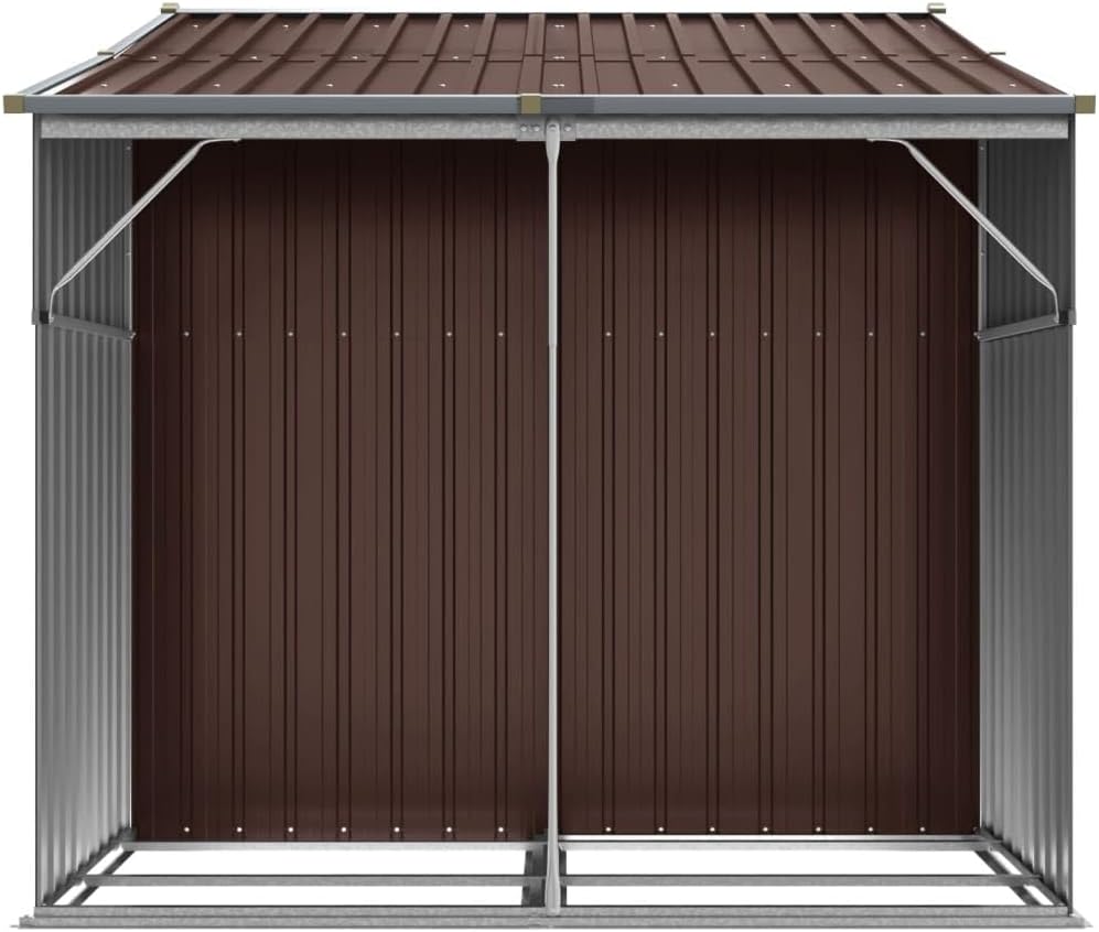 Abri de jardin acier galvanisé, 277x192,5x179cm, toit incliné, marron