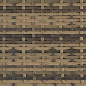 Gros plan d'un tissu avec des bandes imbriquées dans différentes nuances de brun, créant un motif de vannerie