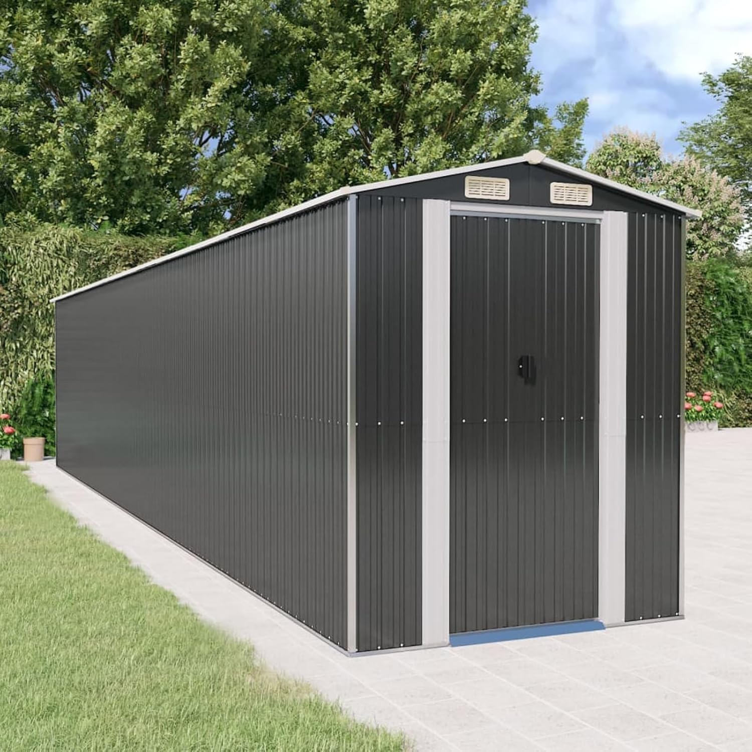 Gecheer Abri de jardin en métal pour extérieur, acier galvanisé, anthracite, 192 x 938 x 223 cm