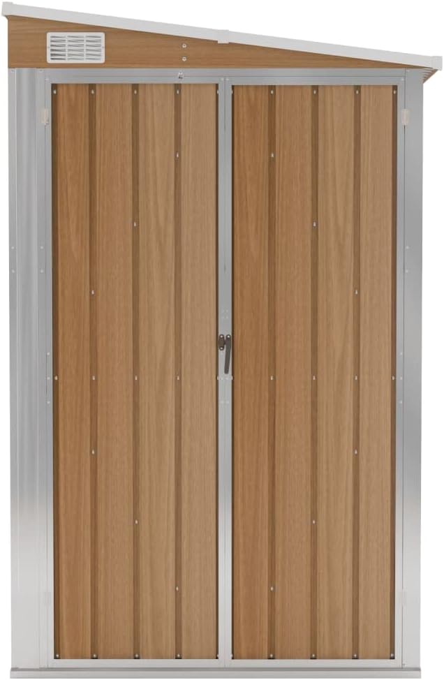 vidaXL - Abri de jardin mural - 118x382x178 cm - acier galvanisé, rangement outils, extérieur, marron
