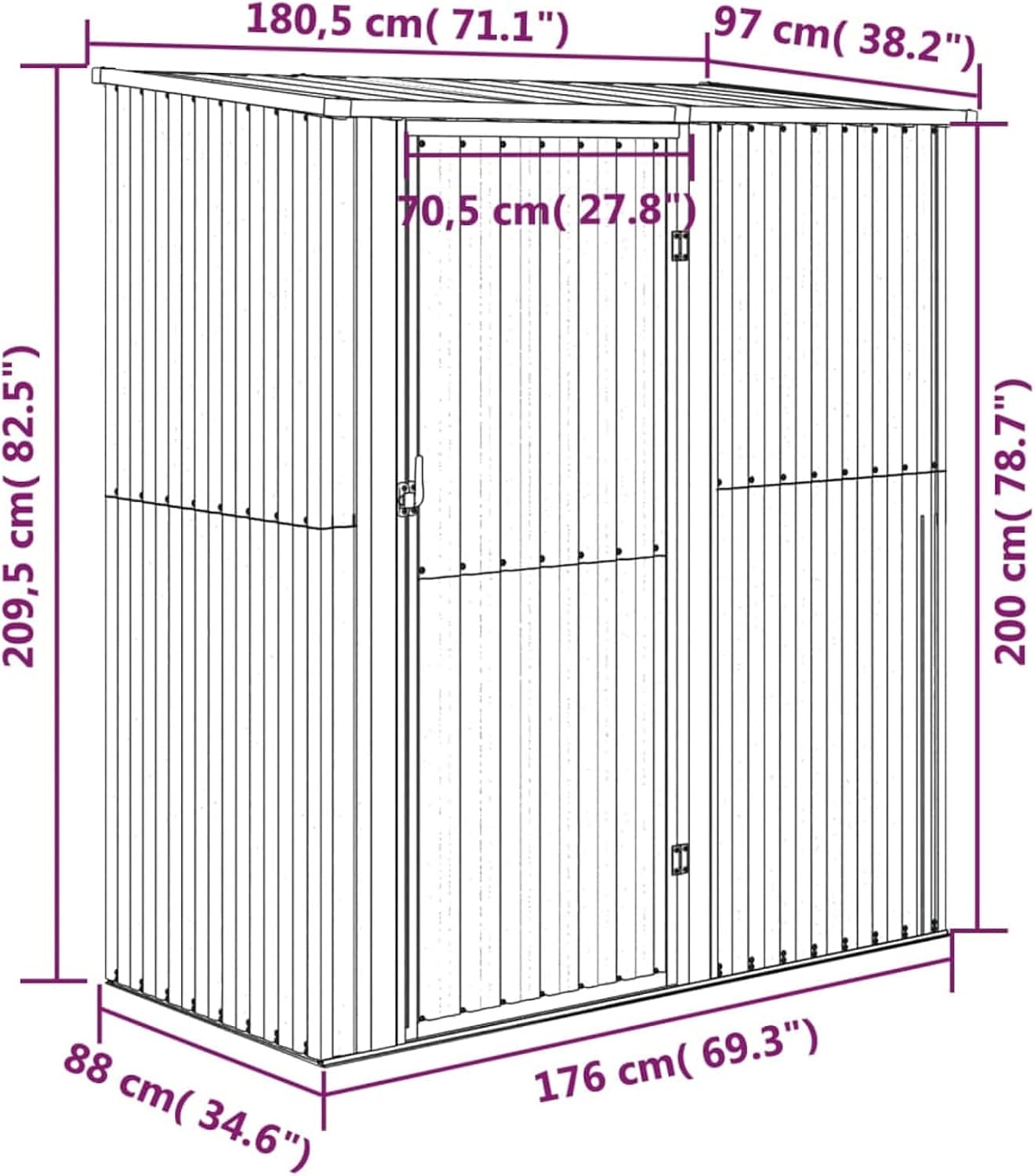 Homgoday - Abri de jardin acier galvanisé - 180,5x97x209,5 cm - Toit incliné, porte coulissante