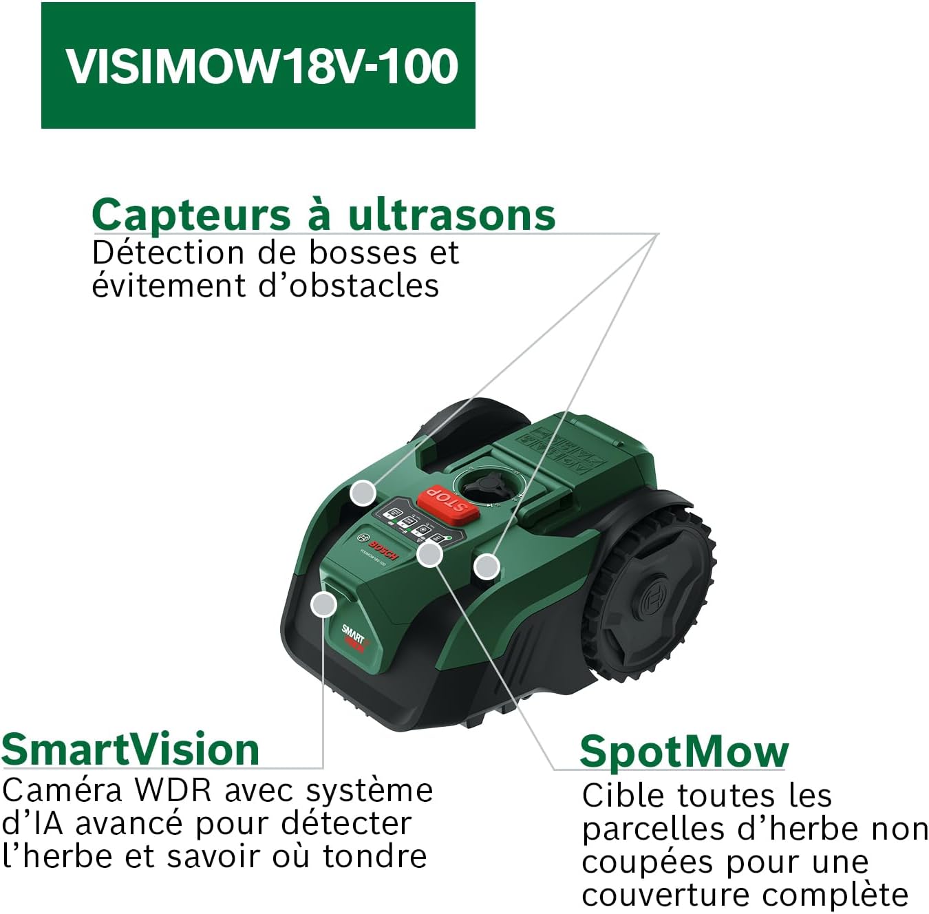 Bosch - VISIMOW série - 16 cm, 20-60 mm - robot tondeuse sans-fil - VISIMOW18V-100